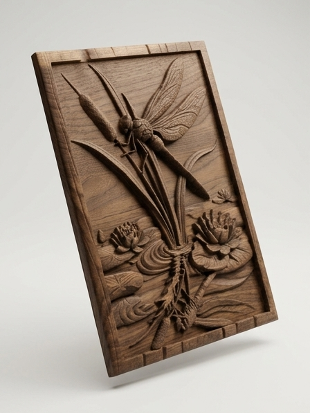 Carved Walnut Dragonfly Wall Art