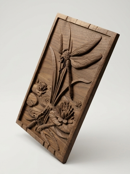 Carved Walnut Dragonfly Wall Art