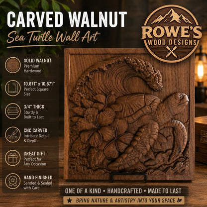 Handcrafted Solid Walnut Sea Turtle Wall Art