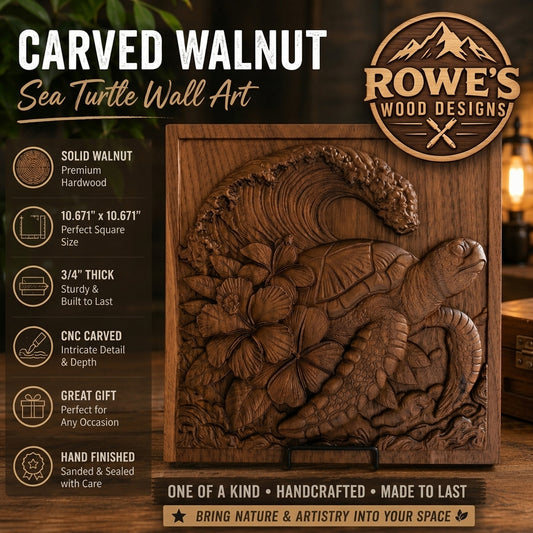 Handcrafted Solid Walnut Sea Turtle Wall Art