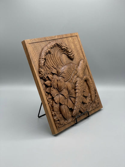 Handcrafted Solid Walnut Sea Turtle Wall Art